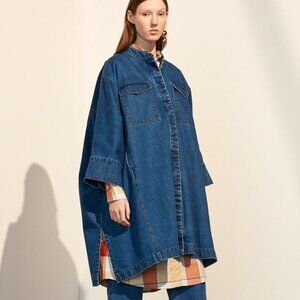 Women's Kowtow Blue Denim Coat One Size Oversized 100% Cotton Lagenlook